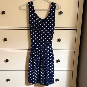 Navy Polka Dot Sleeveless Velvety Dress